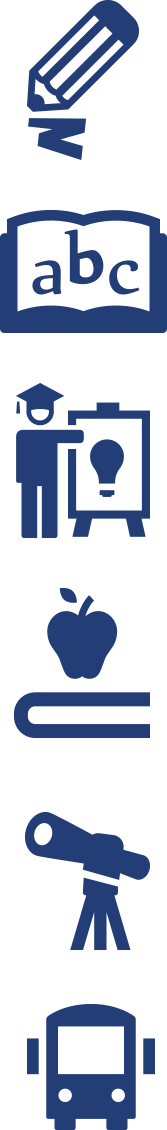 Pencil, book, graduate, apple, telescope and bus icons